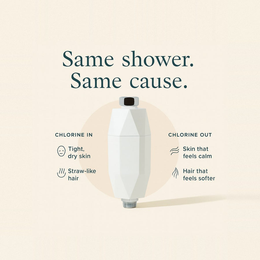 Same shower, same cause: tight skin and straw-like hair